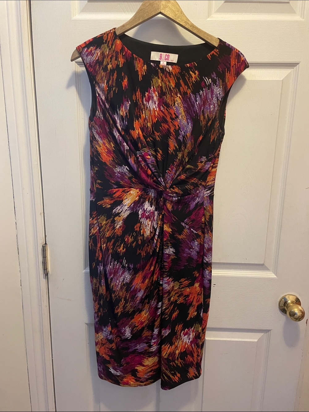 9 & Co. Knot-Front Cap Sleeve Sheath Dress in Black Multi